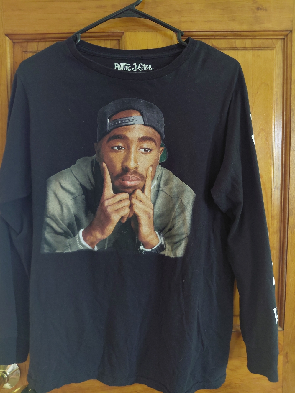 Black Long-Sleeve Graphic Tee with Portrait Print